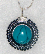 Antique Sterling Silver 925 with Blue Turquoise Pendant Necklace 17&quot; Long - £24.92 GBP