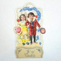 Vintage Valentine Pop Up 3D Pull Down Die Cut Victorian Boy Girl Flowers Germany - $19.99