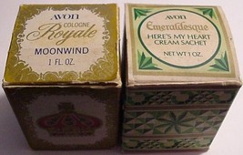 2 AVON Fragrances Moonwind Cologne-Emeraldesque Here&#39;s My Heart Cream Sa... - £21.87 GBP