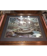 Boat And Log Cabin Silk Painting Frame - $136.68 CAD
