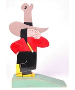 Big 16&quot; Door Stop Wooden Mexican Cowboy Wedge Hand Painted Folk Art-Big Hat - $72.36