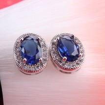 Buyee 925 Silver Stud Earrings Women Blue Elegant Atmosphere Oval Stone Ocean He - £10.87 GBP