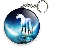 Fairy Tail Whimsical Fantasy White Unicorn Blue Moon Keychain Key Ring Gift Idea - £12.18 GBP+