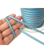 3/16&quot; 5mm wide 5-50y Khaki Turquoise Blue Stripe Grosgrain Ribbon Poly T... - £4.70 GBP+