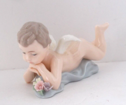 Porcelain Winged Cherub Boy With Flower QC 035 Hand Painted - £15.81 GBP