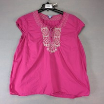 Izod Pink Embroidered Peasant Blouse Women&#39;s Plus Size 2X Tassle Tie Cap... - $20.00