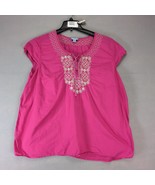 Izod Pink Embroidered Peasant Blouse Women&#39;s Plus Size 2X Tassle Tie Cap... - $367.50 MXN