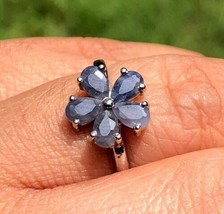 Natural Blue Sapphire Flower Floral Ring in 925 Sterling Silver, Size US 7.25 - £19.33 GBP