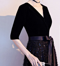 Black Velvet Maxi Dress Gowns Women Custom Plus Size Cocktail Dress image 8
