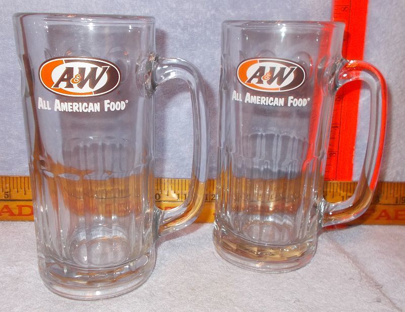 Primary image for Two Large A&W Glass 7 inch Root Beer Mugs Heavy Glass Oval Logo