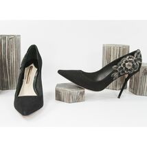 Sophia Webster Black Floral Applique Suede High Heel Pump Shoes 38 New - $390.56