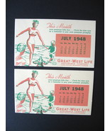 Two July 1948 Advertising Blotters for Great West Life Assurance Winnipe... - £12.57 GBP