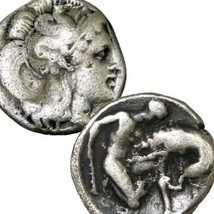 HERAKLES wrestling Nemean Lion/ATHENA. Taras Calabria Ancient Silver Diobol Coin - £226.53 GBP