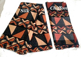 6 Yards African Bogolan  Ankara Wax Prints Fabric.Silk Satin &amp; Chiffon- 001 - £39.53 GBP