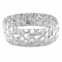 14K White Gold Plated 925 Sterling Silver Nugget Bracelet Adjustable 8&quot; inch - $289.84