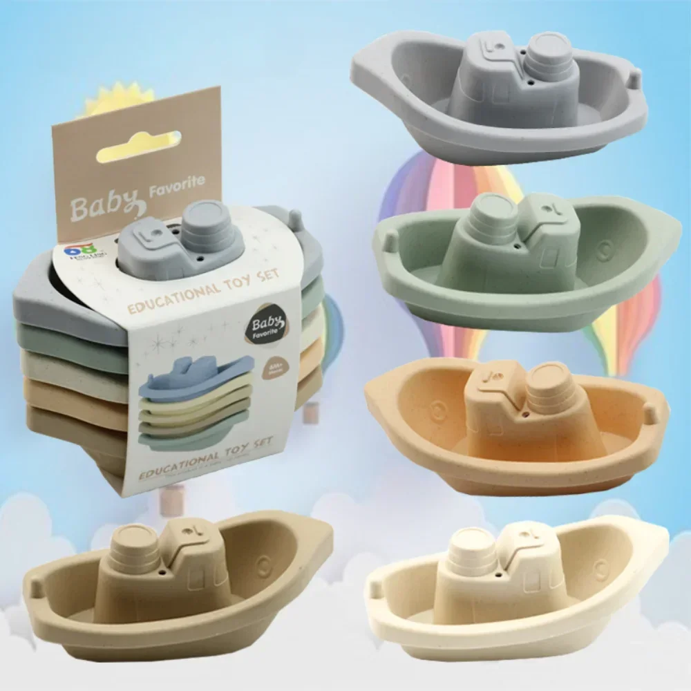 Baby Bath Toys Stacking Boat Toys Colorful Early Education Intelligence Gift - £8.49 GBP+