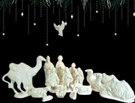 Vtg Ceramic Traditional 15pc Nativity Set Grey Tone Crazing 1987 G. Cox - £51.40 GBP