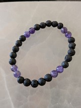 Amethyst and Lava rock  6mm. bead stretch bracelet size 6.5in. - $18.00