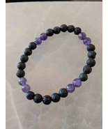 Amethyst and Lava rock  6mm. bead stretch bracelet size 6.5in. - $25.23 CAD