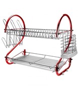 MegaChef 16 Inch Two Shelf Iron Wire Dish Rack in Red - $117.04 CAD