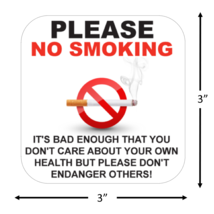 No Smoking Stickers – Don’t Endanger Health of Others / 6 Pack + FREE Shipping - $5.95