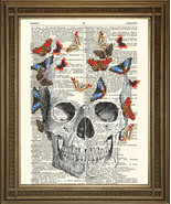 Calavera Arte: Muerte Calavera Con Mariposas Impreso En Diccionario Papel - £5.20 GBP