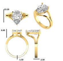 3Carat Pear Artificial Diamond 14k Yellow Gold Plated Solitaire Engagement Ri... - £36.58 GBP