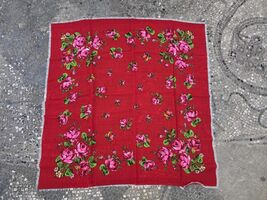 Red floral scarf, square vintage headscarf, Eastern European retro fashi... - $20.00