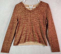 Talbots Sweater Womens Petite Small Brown Geo Print Silk Cashmere Long Sleeve - £11.95 GBP