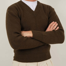 1950s French army v-neck brown wool jumper pullover sweatshirt military m - £23.49 GBP+