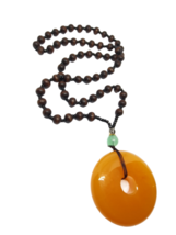 Carnelian Orgone Pendant Necklace Donut Glass Wood Beads 24&quot; Mala Statement - £9.89 GBP