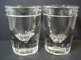 Pair 2 heavy shot glasses white band on clear by Libbey - £6.85 GBP