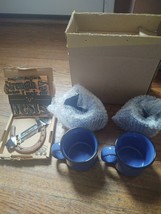 Marlboro Unlimited 4 Blue Speckled Stoneware Mugs &amp; Lucky Horseshoe VTG ... - $49.50