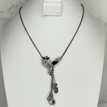 Chico&#39;s Rhinestone Studded Floral Pendant Silver Tone Necklace - $16.82