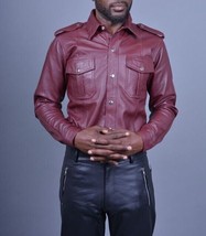 Burgundy Real Leather Lambskin Casual Party Classic Formal Stylish Shirt... - $106.22