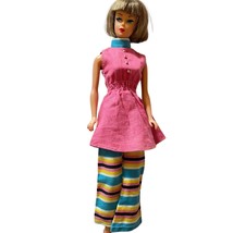 Vintage Barbie Clone Doll Outfit Mod Pink Tunic Top Multi Stripe Pants - £23.86 GBP