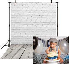 Fabric 5X7Ft White Brick Wall with Wooden Floor Photography Backdrop Pho... - £20.08 GBP