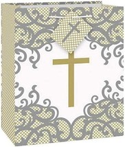 Fancy Gold Cross Glossy Gift Bag Medium Baptism Wedding 50th Anniversary - £3.12 GBP