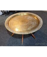 1950s Mid-Century Modern Brass Tray Mahogany Spider Leg Coffee Accent Table - $810.00