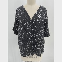 Vetta Flounce Sleeve Reversible Blouse Sz M Black Polka Dot Drapey - $31.36