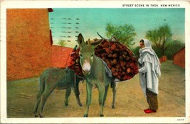 Vtg Postcard 1935 Taos New Mexico NM Street Scene in taos new mexico Donkey P10 - £8.99 GBP