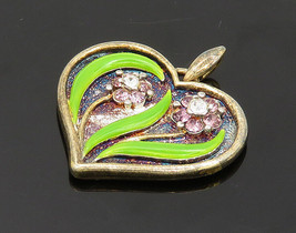 LENOX 925 Silver - Vintage Topaz &amp; Enamel Floral Love Heart Pendant - PT15723 - £41.86 GBP