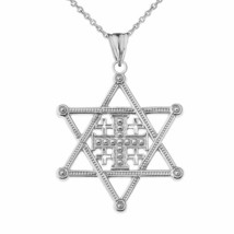 925 Sterling Silver Star Of David Jerusalem Cross Pendant Necklace 16&quot;-22&quot; - £31.31 GBP+