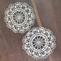 Vintage Crochet Doilies 5.5 Inch Round SET OF 2 Beige - $16.89 CAD
