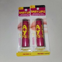 Lot of 2 Maybelline # 25 Pink Punch Baby Lips Moisturizing Lip Balm .15 oz - £7.96 GBP