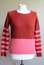 Madewell Wallace S Red Pink Mohair Merino Mix Stripe Colorblock Pullover Sweater - £22.77 GBP