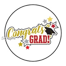 30 Congrats Grad Envelope Seals Labels Stickers 1.5&quot; Round Graduation Cap Favors - £5.98 GBP