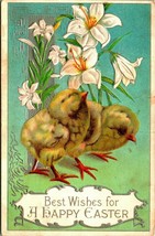a Best Wishes For a Happy Easter Flowers Silver Foil Chicks 1912 DB Postcard E3 - £8.50 GBP