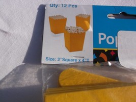 12 PIECE PACK OF YELLOW GOLD POPCORN BOXES 3 IN SQUARE 4 IN TALL UNUSED ... - $1.99