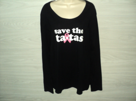Breast Cancer T-Shirt Plus Sz XXL Save the Ta-Tas Black Long Sleeves V Neck NEW - £18.56 GBP